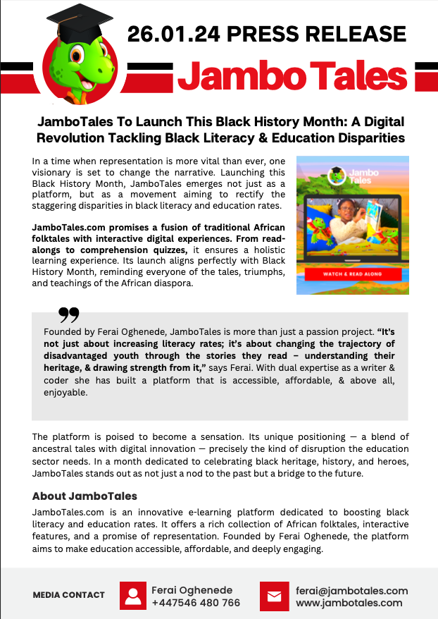 JamboTales Launches This Black History Month: Tackling Black Literacy & Education Disparities